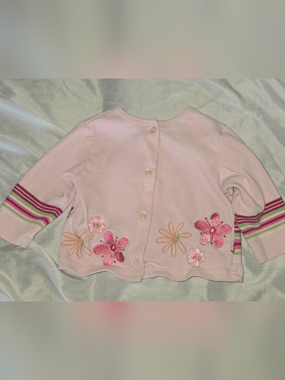 Koala Kids Vintage Baby Girl Pink Floral And Stripes Button Down Cardigan